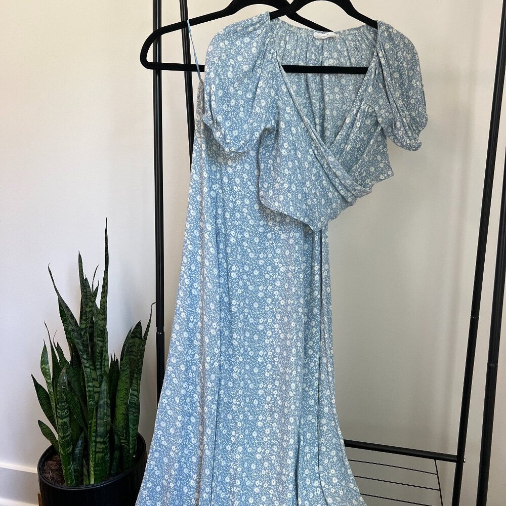AMERICAN THREADS Blue Floral 2 Piece Coord Skirt Set